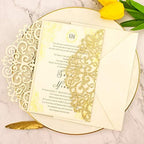 50Sets 5x7 inch 250gsm Light Gold Glitter Wedding Invitations Cards with Envelopes Laser Cut Greeting invites 4 Birthday Bridal Show - Image 3