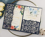 25 sets 5X7 Dark Navy Blue Tri Fold Wedding Invitations Cards With Envelopes Inserts for Bridal Shower Birthday - Image 5