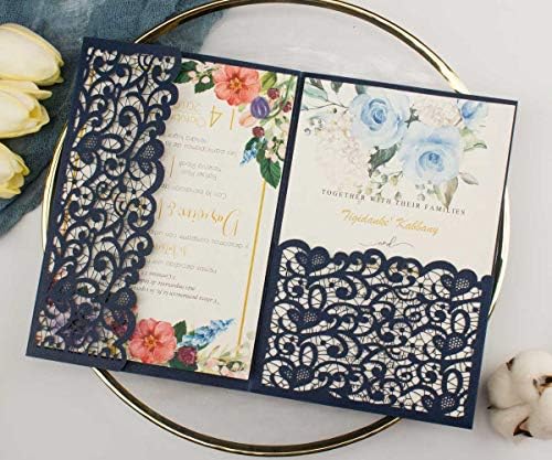 25 sets 5X7 Dark Navy Blue Tri Fold Wedding Invitations Cards With Envelopes Inserts for Bridal Shower Birthday - Image 5