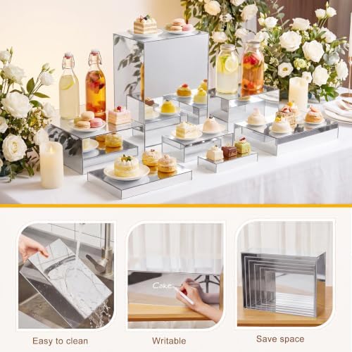 Leinuosen 7 Pcs Large Acrylic Buffet Risers, 6-12" Rectangle, Silver - Image 3