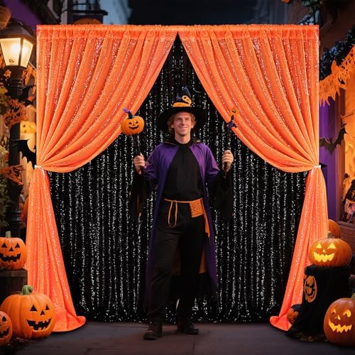 Orange Glitter Sequin Backdrop Curtains 2 Pcs 5FTx10FT Baby Shower Party Backdrop for Boy Gorgeous Photography Fabric Drapes - Image 7