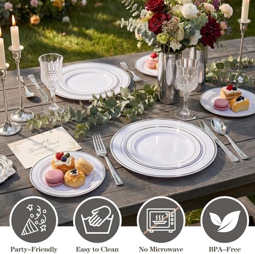 I00000 102 Pcs Silver Plastic Plates, Premium Silver Disposable Plates - Image 3