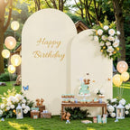 Beige Arch Backdrop Cover for Wedding, 7.2FT 6FT Set of 2 Stretchy Spandex Fitted Arch Stand Cover for Baby Shower, Birthday Party Decor, Chiara Backdrop Cover with Double-Sided Design - Image 3