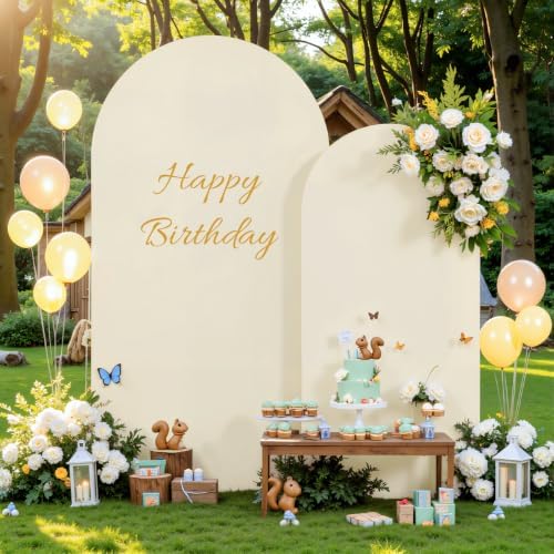 Beige Arch Backdrop Cover for Wedding, 7.2FT 6FT Set of 2 Stretchy Spandex Fitted Arch Stand Cover for Baby Shower, Birthday Party Decor, Chiara Backdrop Cover with Double-Sided Design - Image 3