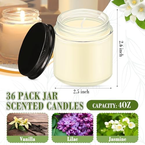 MTLEE 36 Pcs Bulk Candle Mini Mason Jar Candle, Vanilla, Lilac, Jasmine - Image 2