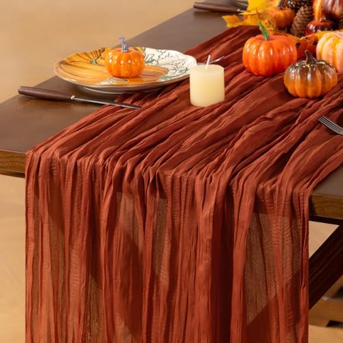 Terracotta Cheesecloth Table Runner Boho Gauze Fall Table Runners by Jimtx