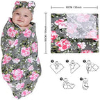 4 Pack Maternity Robe and Matching Baby Swaddle Blanket with Hat Headband Set, Stretchy Knitted Delivery Nursing Dress with Pockets and Receiving Blanket for Mummy and Baby (Grey Flower) - Image 3