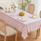 Pink Gingham Tablecloth Rectangle, Cotton Linen Plaid, 55x106 Inch - Image 2