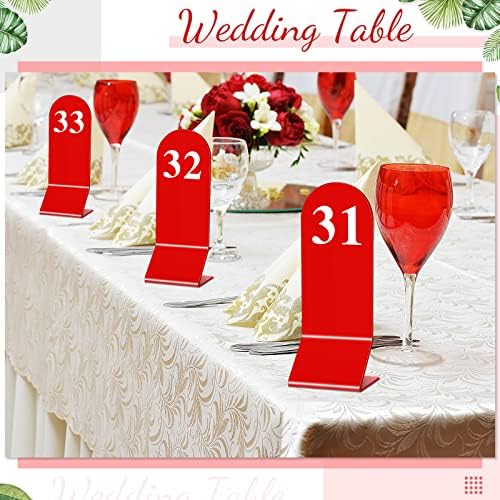 Remerry 50 Pcs Table Numbers 1-50 Acrylic Double Sided Number Cards for Restaurant Acrylic Tent Table Holders Tent Cards Wedding 2.36 x 6.3 Inch(Red) - Image 4
