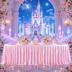 Pink Satin Tablecloths Rectangle 4FT, Glitter Spandex Fitted Stretch Table Covers Wrinkle-Resistant Floor Length Shimmer Pleated Table Skirt for Weddings Parties Baby Shower Banquets Vendor Events - Image 5
