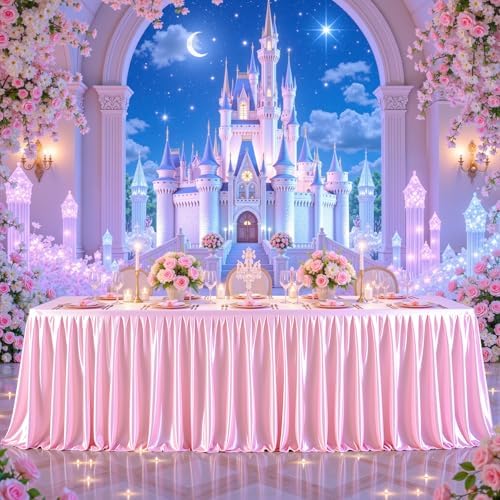 Pink Satin Tablecloths Rectangle 4FT, Glitter Spandex Fitted Stretch Table Covers Wrinkle-Resistant Floor Length Shimmer Pleated Table Skirt for Weddings Parties Baby Shower Banquets Vendor Events - Image 5