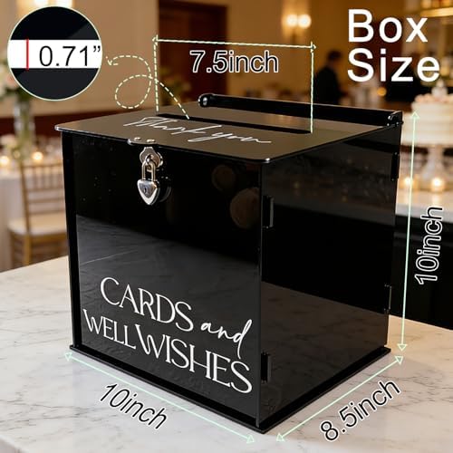 Black Acrylic Card Box with Lock & Slot, Gothic Wedding Card Boxes for Reception, Elegant Money Envelop Gift Cards Box for Party Wedding Birthday Baby Shower Graduation Table Decor - Image 2