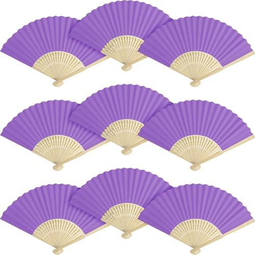 50 Pieces Paper Fans Paper Hand Fan Bamboo Folding Fan Handheld Fan Paper Folded Fan Paper Fan for Wedding Party and Home Decoration (Purple) by Grosun