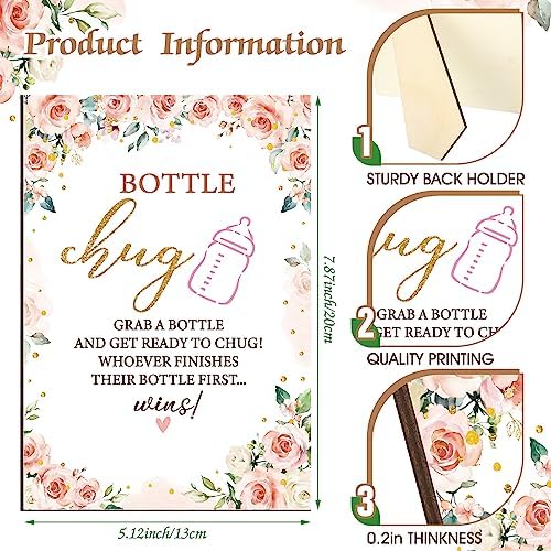 Trelaco 12 Pcs Floral Theme Baby Shower Games Bottle Chug Wooden Sign Set - Image 3