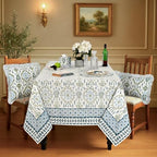Ridhi Coastal Ikat Blue and Sage Green Hand Block Print Cotton Rectangle Tablecloth 60x60 inch Reusable Table Cover Decorative Everyday Use for Dining Room, Farmhouse, Home Gift for Spring, Summer - Image 2