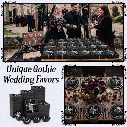 Teenyyou 50 Sets Gothic Wedding Favors, Black Ceramic Bowls with Gift Box - Image 6