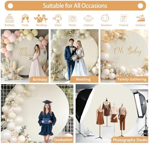 Gallety 2 Pcs 7.2 FT Ivory Round Backdrop Cover for 5 to 7.2ft Circle Arch Stand with Oh Baby and Happy Birthday Decal Sign - Arch Backdrop Cover for Wedding Party Photography Decoration - Image 4
