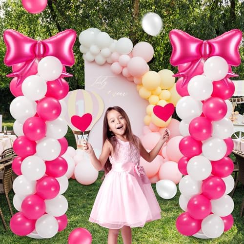 Bow Balloon Column Stand Set of 2, Hot Pink,White - Image 5