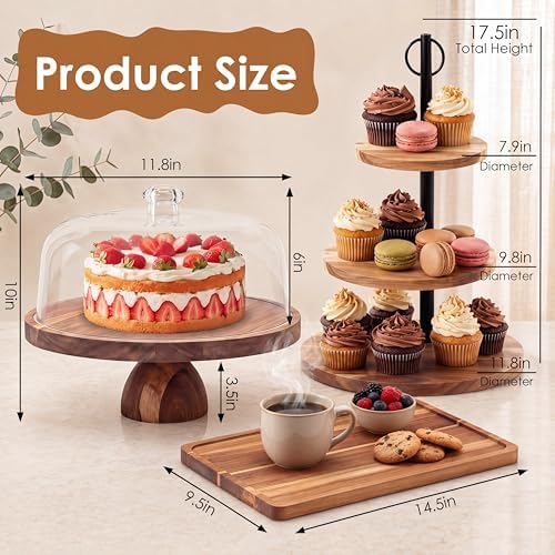 Arttown Acacia Wood Cake Stand Dessert Table Display Set of 5 - Image 2