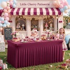 Burgundy Table Cloth for 6 Foot Rectangle Tables Fitted Stretch Spandex Table Cover with Skirt 6ft Baby Shower Birthday Party Banquet Ruffle Burgundy Tablecloth Wedding Table Cloths Desk Skirt, 2 Pack - Image 5