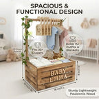 Wooden Baby Shower Crate Closet & Basket with Hanger Rack - Customizable Gift Basket with 2x Alphabet Letter Sets, Hangers, Dividers, Ivy Garland,Nursery Decor Girls Boys(Rustic Burnt Wood) - Image 5