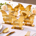 Lewtemi 15 Pcs Butterfly Gold Wedding Table Numbers 1-15 with Stands, Double Sided Mirror 4x5 Inch Acrylic Butterfly Signs Numbers for Reception, Wedding, Party, Anniversary, Events Table Decor by Lewtemi