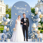 Dusty Blue Arch Cover 7.2FT Spandex Fitted Wedding Arch Covers Round Top Arch Cover Backdrop Fabric for Balloon Arch Stand Cover Chiara Backdrop Cover for Baby Shower Birthday Party Decor - Image 3