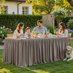 1 Pack Natural Rectangle Table Clothes for 6 Foot Tables, Polyester Wrinkle Free Fitted Tablecloths 6ft Stretch Table Cover with Skirt for Wedding, Birthday, Parties, Trade Show, Craft Show - Image 6