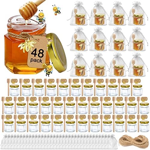 Aliggbent 48 Pack Mini Honey Jars, 1.5oz Hexagon Glass with Dippers by AliggbentGoodChoice