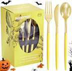 Supernal 102Pcs Yellow and Gold Plastic Silverware Set for Wedding Parties by supernal