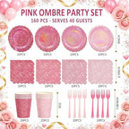 Pink Iridescent Party Tableware for 40 Guests, Holographic Paper Plates - Image 2