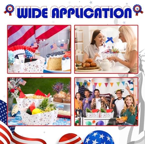 Funnymoom 24 Pcs 4th of July Red White Blue Star Paper Basket Empty - Image 6