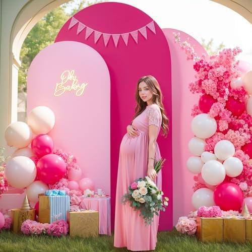 Pink Arch Backdrop Cover Set of 3 Wedding Arch Covers Stretchy Backdrop Baby Shower Birthday Party Hot Pink Arch Cover 6FT 6.6FT 7.2FT Arch Backdrop Stand Cover Spandex Bridal Shower Decoration - Image 5