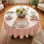Eternal Beauty Striped Ruffled Round Tablecloth 60 Inch Pink White - Image 3