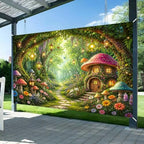 Enchanted Forest Backdrop, Magical Fairy Garden Colorful Mushroom Floral Butterfly Glowing Lantern Tree Arch Photo Background Banner for Girls Birthday Baby Shower Party Photography 15X10ft - Image 6