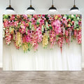 12x8ft Pink Floral Backdrop White Curtain Wedding Reception Photography Background Colorful Flowers Anniversary Bridal Shower Decorations Birthday Party Baby Shower Portrait Photo Booth Prop by ASDCXZ