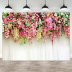 12x8ft Pink Floral Backdrop White Curtain Wedding Reception Photography Background Colorful Flowers Anniversary Bridal Shower Decorations Birthday Party Baby Shower Portrait Photo Booth Prop by ASDCXZ