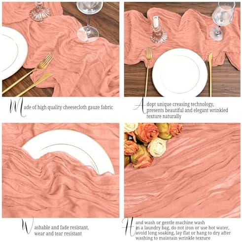 24 Pack Coral Table Runner 10Ft Cheesecloth Table Runner Rustic Gauze Table Runners Romantic Long Sheer Fabric Cheese Cloth Table Runners for Wedding Party Bridal Baby Shower - Image 4
