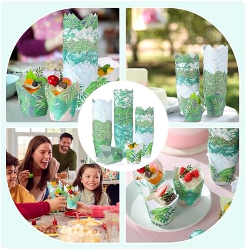Havawish 500 Counts Greenery Tulip Cupcake Liners Tropical Hawaiian Baking Cups Palm Leaf Muffin Liners Greaseproof Cupcake Wrapper Tulip Paper Baking Cup for Tiki Luau Baby Shower Party Decoration - Image 5