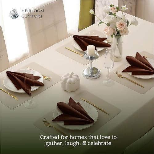 Brown Cloth Dinner Napkins 18x18 Inch - 12 Pack - Soft, Absorbent, Durable, Reusable, Washable - 100% Cotton with Hemstitch Mitered Edges - Ideal for Farmhouse Décor, Fall, Weddings - Image 5