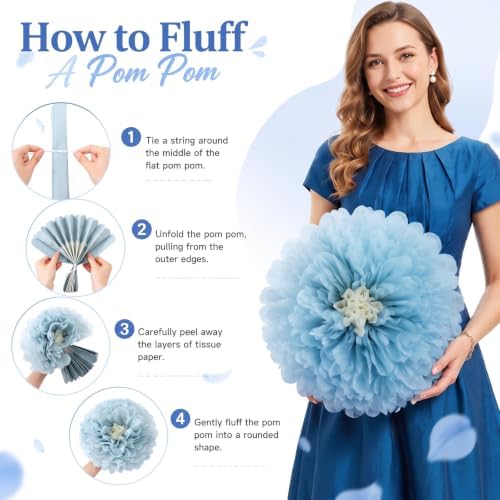 Suncalla Multicolor 18 Pcs Large Paper Flowers Set 23.6"/11.8"/9.8" Giant Tissue Paper Flower Mexican Fiesta Wall Flower for Wall Wedding Birthday Bridal Baby Shower Party Backdrops (Haze Blue) - Image 4