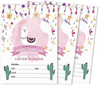 Pack of 30 Llama Kids Birthday Invitations, Boys or Girls Invite, Alpaca Cactus Sleepover Themed, Children or Toddlers Baby First or 1st Bday Theme Supplies,Fill in the Blank Cards by Inkdotpot