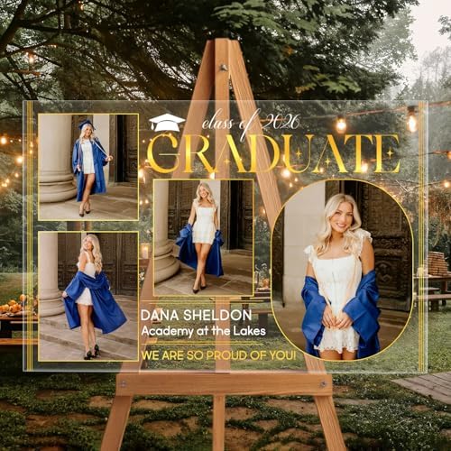 Personalized Clear Graduation Yard Sign with Photos – Elegant Acrylic Senior Graduation Welcome Sign for Class of 2026 Party Decorations, Outdoor Lawn Decor, Luxury Gold Multi Photo Design by Mapileng%E2%84%A2