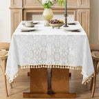 Boho Crochet Cotton Lace Tablecloth Rectangle 52 x 120 Inch Ivory - Image 6