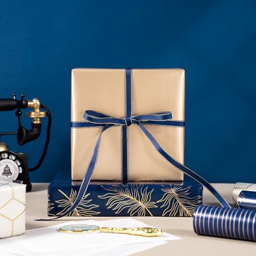 WRAPAHOLIC 30 Inch Navy Wrapping Paper - Jumbo Roll Gold and Navy Print with Cut Lines for Christmas, Birthday, Holiday, Father's Day, Baby Shower - 4 Rolls - 30 Inch x 120 Inch Per Roll - Image 5