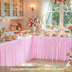 21ft Baby Pink Satin Table Skirt for Rectangle Table Teacher Desk Skirt - Image 3