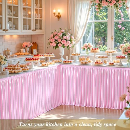 17ft Baby Pink Satin Table Skirt for Rectangle Table Teacher Desk Skirt - Image 3