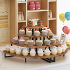 ELITEROO 4 Tier Cupcake Stand, Wooden Cup Cake Stand Stairs, Curved Corner - Image 2