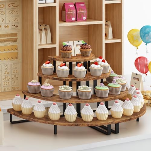 ELITEROO 4 Tier Cupcake Stand, Wooden Cup Cake Stand Stairs, Curved Corner - Image 2