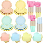 Yaomiao 336 Pcs 48 Guests Pastel Party Plate Set Supplies, Classic by Yaomiao